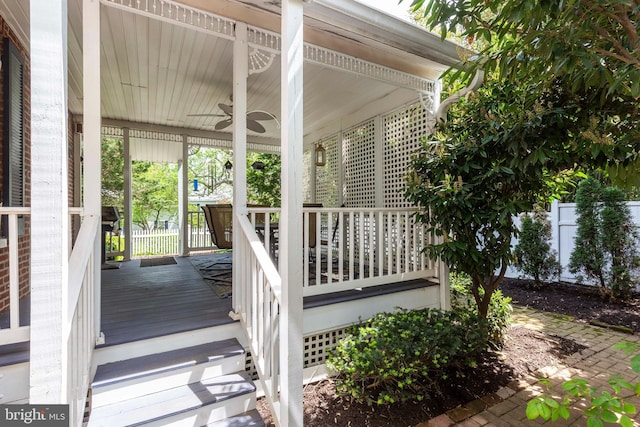 140 Pennsylvania Ave, Westminster, MD 21157 - wooden porch featuring ceiling fan and a grill