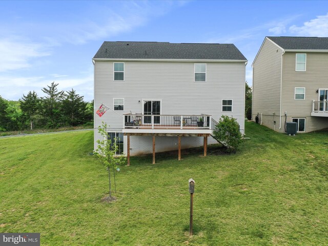 171 Cougill Rd, Middletown, VA 22645 - back of property featuring central AC unit, a wooden deck, and a yard