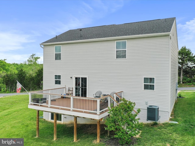 171 Cougill Rd, Middletown, VA 22645 - rear view of house featuring central AC unit, a lawn, and a wooden deck