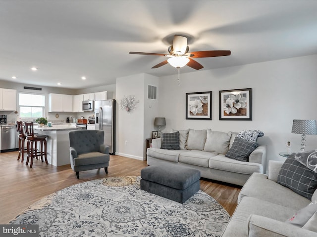 171 Cougill Rd, Middletown, VA 22645 - living area featuring ceiling fan, light wood-style flooring, recessed lighting, and baseboards
