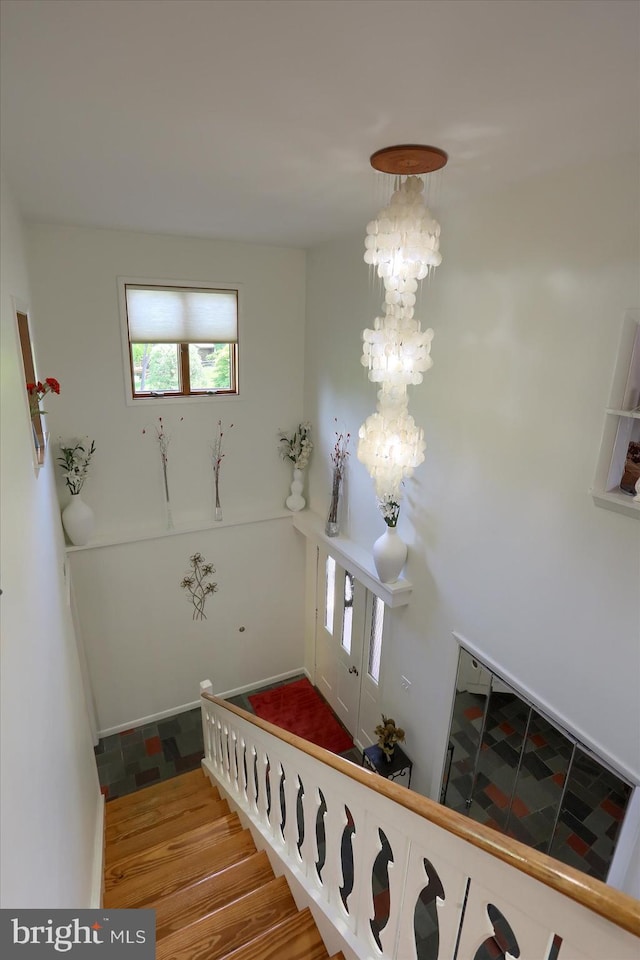 44 Banbury Rd, Hummelstown, PA 17036 - stairs featuring a chandelier