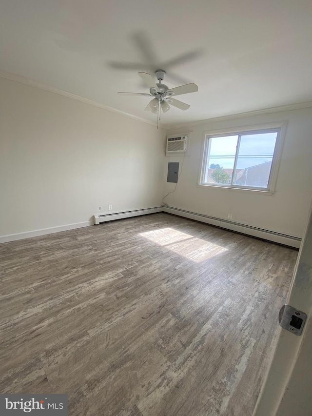 4901 Harbor Beach Blvd Unit P12, Brigantine, NJ 08203 - unfurnished room featuring ceiling fan, ornamental molding, wood finished floors, and a baseboard radiator
