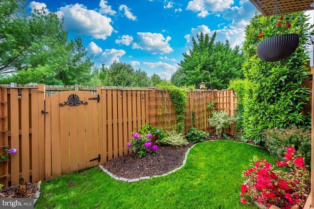 view of yard with fence and a gate