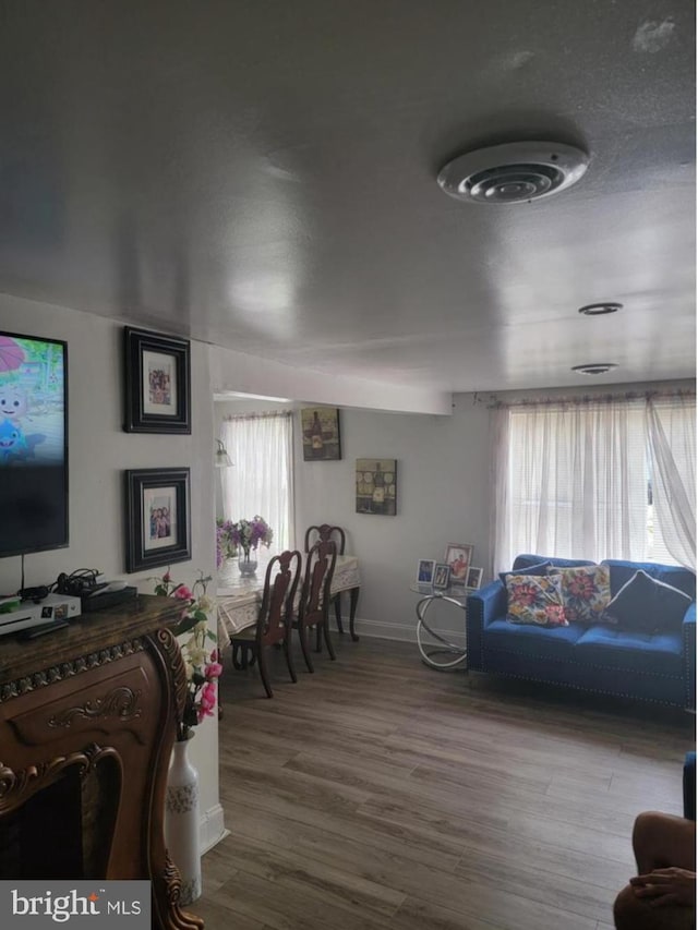 living room featuring baseboards and wood finished floors