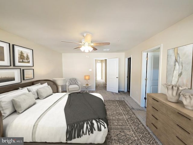 bedroom with ceiling fan and baseboards