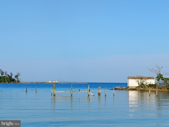 property view of water featuring a boat dock
