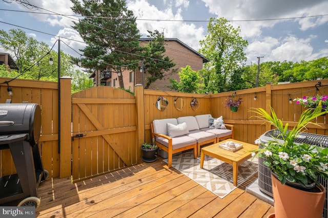 1705 N Cliff St, Alexandria, VA 22301 - wooden terrace with a gate, an outdoor hangout area, and a fenced backyard