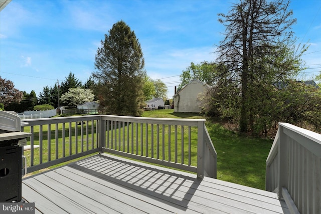 wooden deck featuring a lawn and a fenced backyard