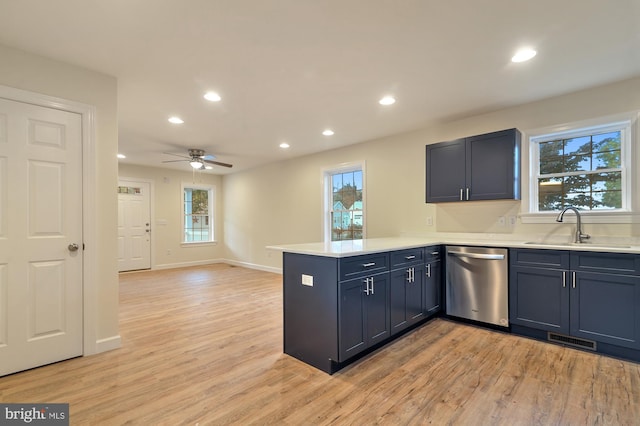 41 S Mechanic St, Camden Wyoming, DE 19934 - kitchen with stainless steel dishwasher, a sink, a peninsula, and recessed lighting