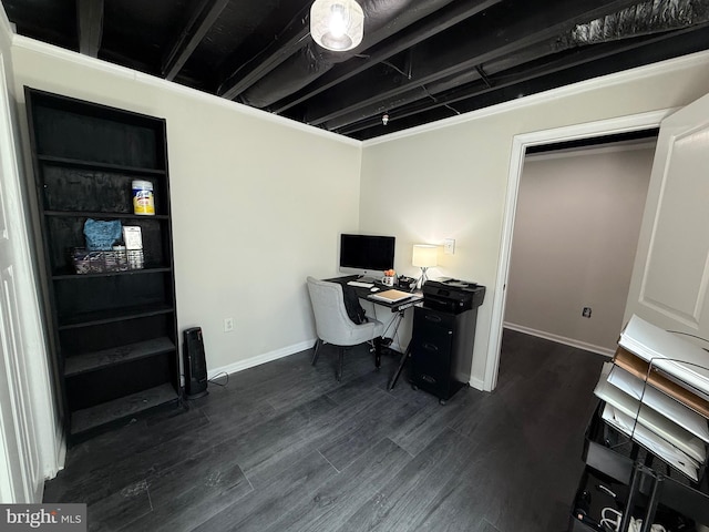 office featuring baseboards and wood finished floors