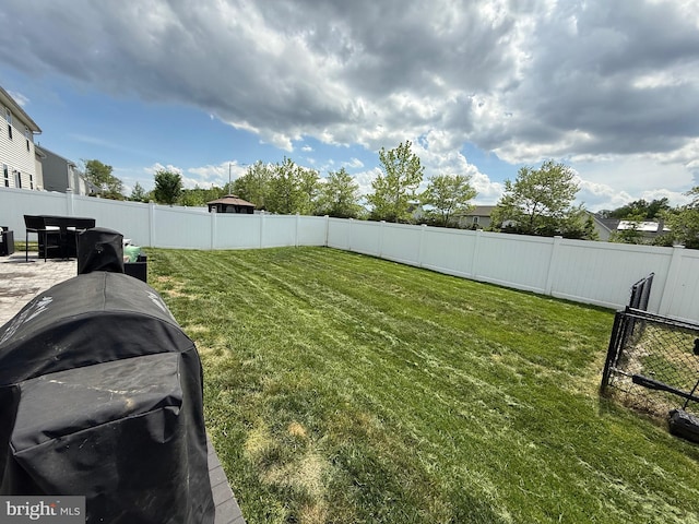 view of yard with a fenced backyard