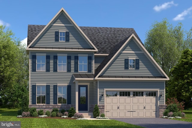 1219 Bear Branch Rd, Laurel, MD 20708 - view of front facade featuring roof with shingles, aphalt driveway, a front yard, a standing seam roof, and metal roof