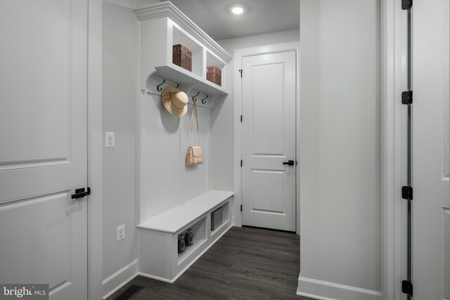 1219 Bear Branch Rd, Laurel, MD 20708 - mudroom featuring baseboards, dark wood-style flooring, and visible vents
