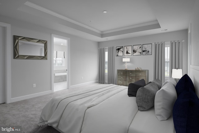 1219 Bear Branch Rd, Laurel, MD 20708 - bedroom with crown molding, carpet floors, multiple windows, and a tray ceiling