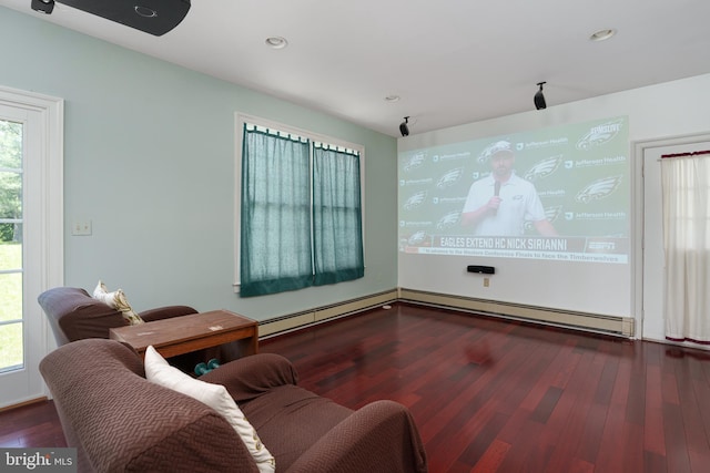 77 N Main St, Cranbury, NJ 08512 - living room featuring wood finished floors, a baseboard heating unit, and recessed lighting