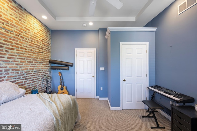 250 S Bouldin St, Baltimore, MD 21224 - bedroom with visible vents, recessed lighting, carpet, and brick wall