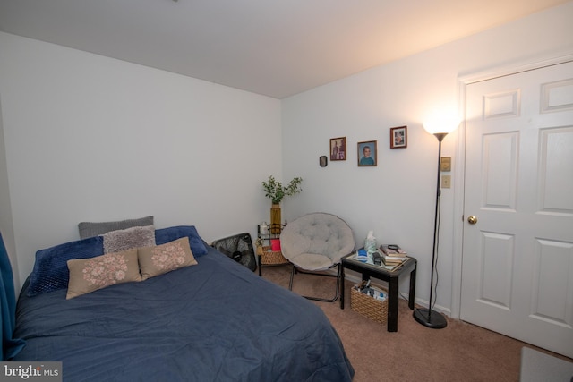bedroom with baseboards and carpet