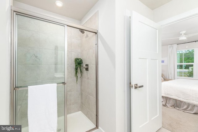 28020 Dew Drop Ln, Millville, DE 19967 - full bath with recessed lighting, a ceiling fan, connected bathroom, and a stall shower