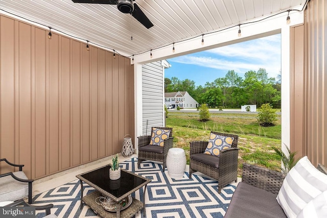 28020 Dew Drop Ln, Millville, DE 19967 - view of patio / terrace with a ceiling fan and outdoor lounge area