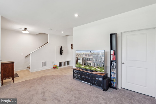 1490 Meadowlark Glen Rd, Dumfries, VA 22026 - living area with stairway, recessed lighting, baseboards, and wood finished floors