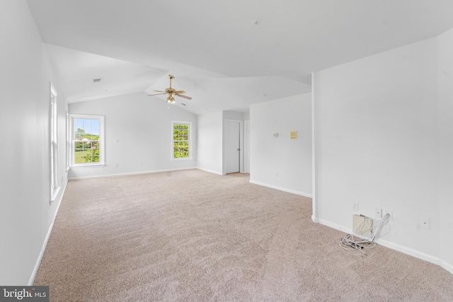 601 James Ridge Rd, Bowie, MD 20721 - spare room featuring a ceiling fan, carpet, baseboards, and lofted ceiling