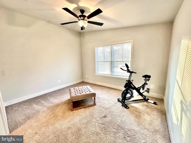 304 1st St, Colonial Beach, VA 22443 - exercise area with carpet flooring, baseboards, and a ceiling fan