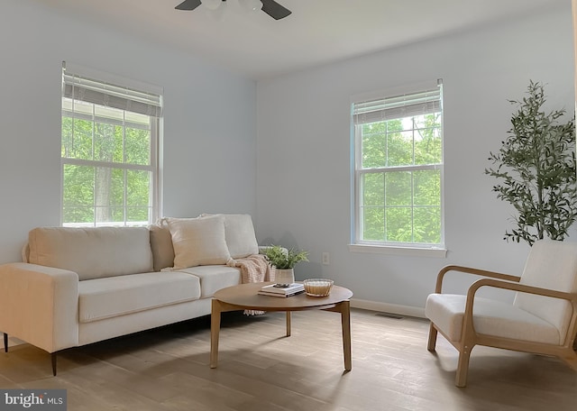 411 N Ln, Prince Frederick, MD 20678 - sitting room with ceiling fan, light wood-style floors, and baseboards