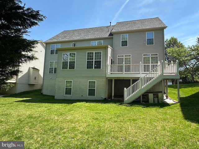 11404 Ramsburg Ct, North Potomac, MD 20878 - rear view of house with stairs, a deck, and a lawn