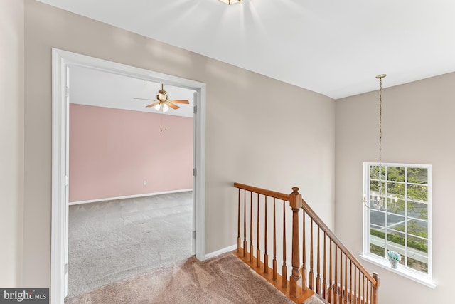 493 Stoneglen St, Collegeville, PA 19426 - stairs featuring carpet flooring, ceiling fan, and baseboards