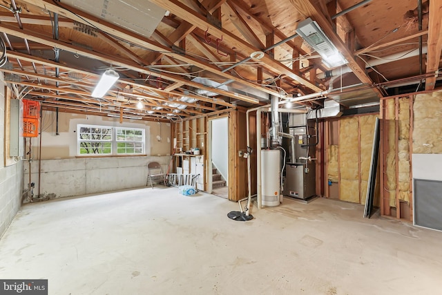 493 Stoneglen St, Collegeville, PA 19426 - basement with water heater, heating unit, stairway, and electric panel