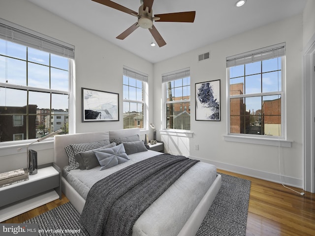 106-12 W Jefferson St Unit 2, Philadelphia, PA 19122 - bedroom with wood finished floors, visible vents, recessed lighting, a ceiling fan, and baseboards