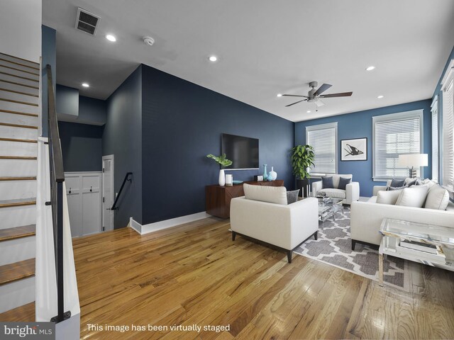 106-12 W Jefferson St Unit 2, Philadelphia, PA 19122 - living area with light wood-style flooring, a ceiling fan, visible vents, and recessed lighting