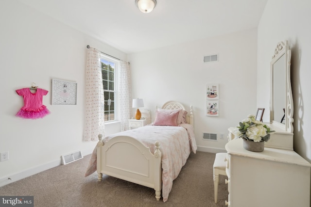 bedroom with carpet flooring, baseboards, and visible vents