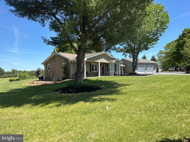 111 Heron Ln, Augusta, WV 26704 - single story home with a porch, an attached garage, driveway, and a front lawn