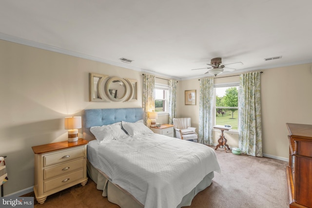 111 Heron Ln, Augusta, WV 26704 - carpeted bedroom featuring ornamental molding, baseboards, and ceiling fan