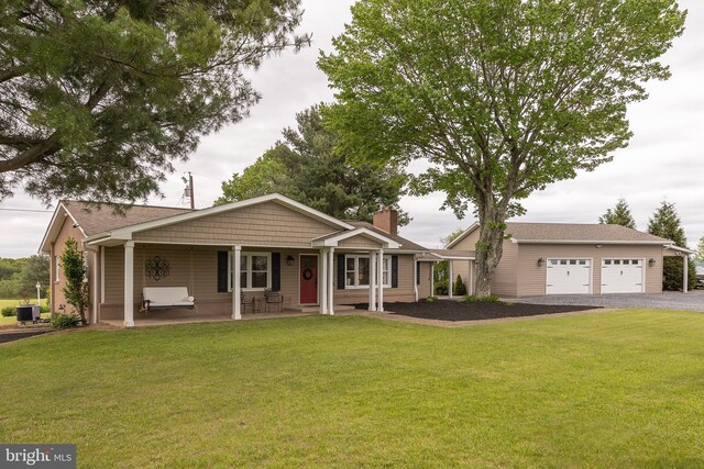 111 Heron Ln, Augusta, WV 26704 - single story home with a chimney, a front lawn, gravel driveway, and cooling unit
