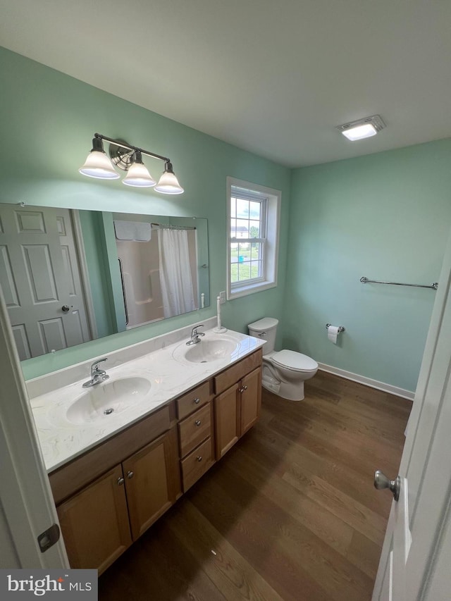 16722 Custer Ct, Williamsport, MD 21795 - bathroom featuring toilet, double vanity, a sink, and wood finished floors