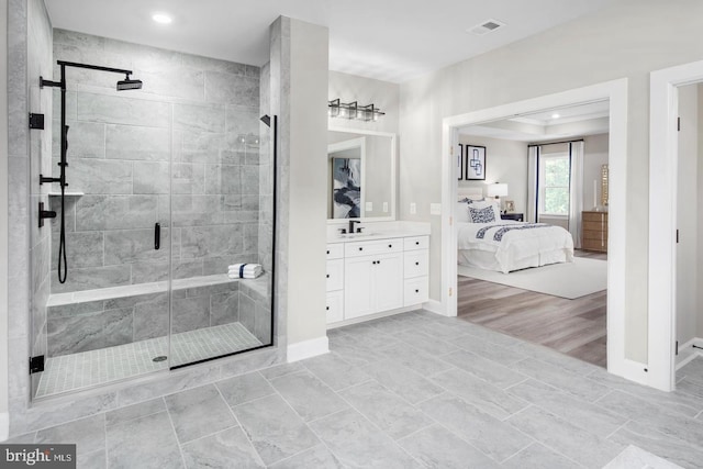 2682 Broadhorn Dr, Odenton, MD 21113 - full bathroom featuring visible vents, a shower stall, vanity, baseboards, and ensuite bathroom