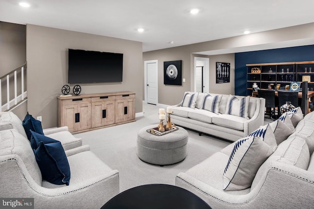 2682 Broadhorn Dr, Odenton, MD 21113 - carpeted living area featuring stairway and recessed lighting