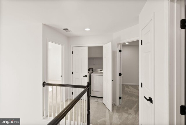 902 Santmyer Dr SE, Leesburg, VA 20175 - hall with washer / dryer, light colored carpet, and recessed lighting