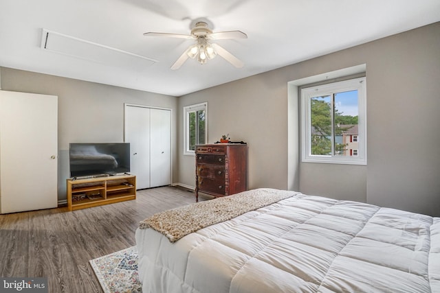 5111 Arrit Ct, Burke, VA 22015 - bedroom featuring attic access, multiple windows, a closet, and wood finished floors