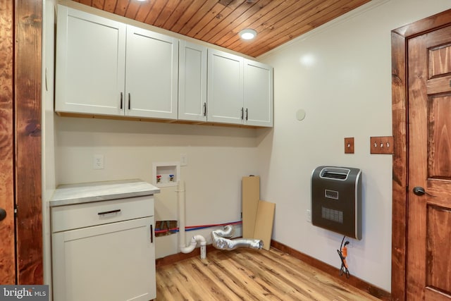 501 Walker Hill Rd, Newport, PA 17074 - laundry area featuring cabinet space, light wood-style floors, hookup for a washing machine, wood ceiling, and heating unit