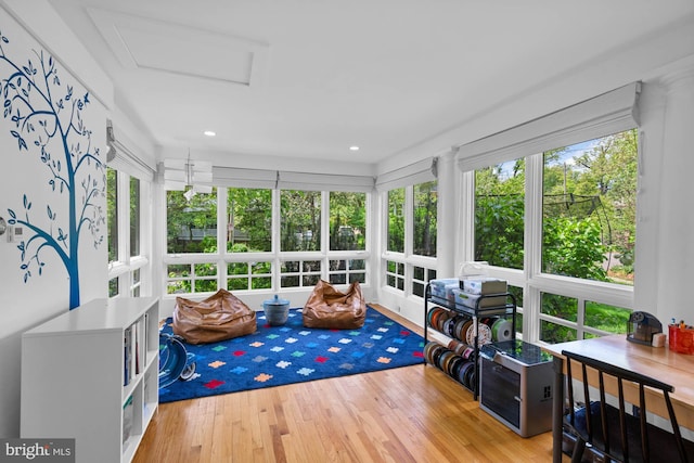 3101 Highland Pl NW, Washington, DC 20008 - sunroom featuring recessed lighting, attic access, and wood finished floors