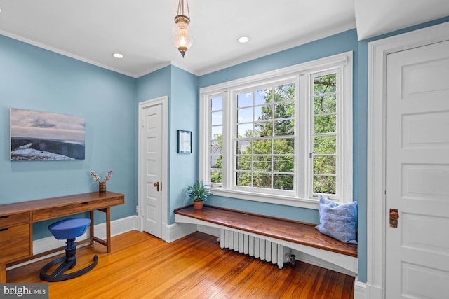 3101 Highland Pl NW, Washington, DC 20008 - interior space with ornamental molding, baseboards, radiator heating unit, recessed lighting, and hardwood / wood-style flooring