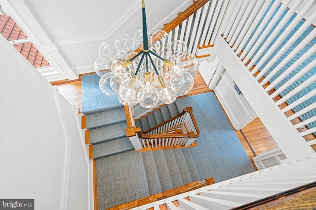3101 Highland Pl NW, Washington, DC 20008 - stairs featuring a notable chandelier and wood finished floors