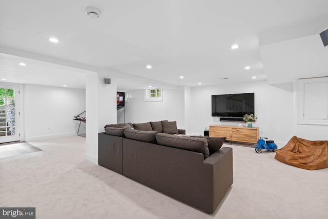 3101 Highland Pl NW, Washington, DC 20008 - living room featuring recessed lighting, baseboards, and light colored carpet