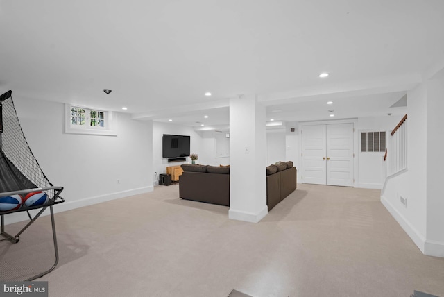 3101 Highland Pl NW, Washington, DC 20008 - living room with recessed lighting, baseboards, and light colored carpet