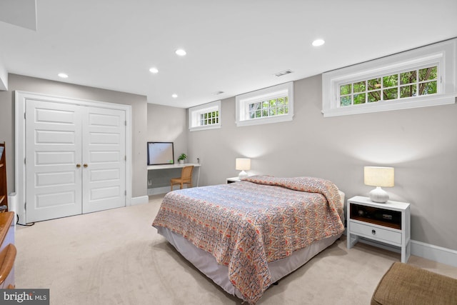 3101 Highland Pl NW, Washington, DC 20008 - carpeted bedroom featuring multiple windows, a closet, and recessed lighting