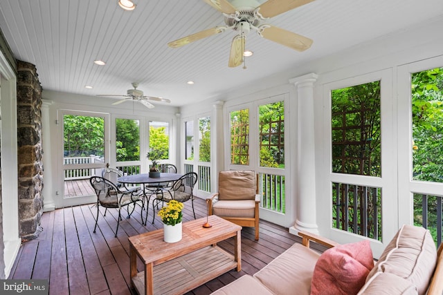 3101 Highland Pl NW, Washington, DC 20008 - sunroom featuring a ceiling fan, outdoor dining space, and a wealth of natural light