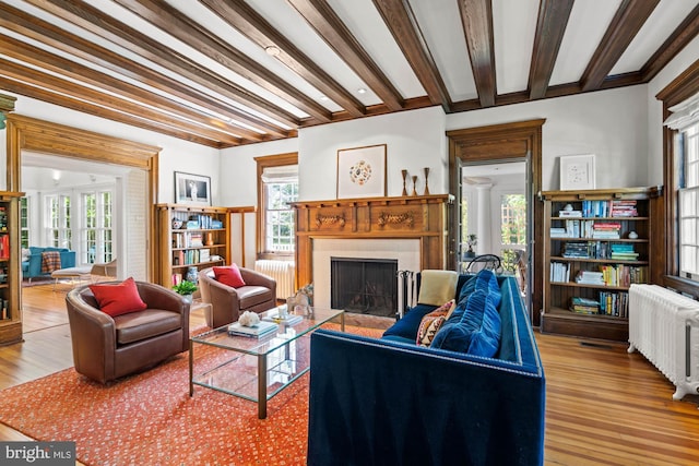 3101 Highland Pl NW, Washington, DC 20008 - living area featuring plenty of natural light, wood finished floors, radiator, and a fireplace